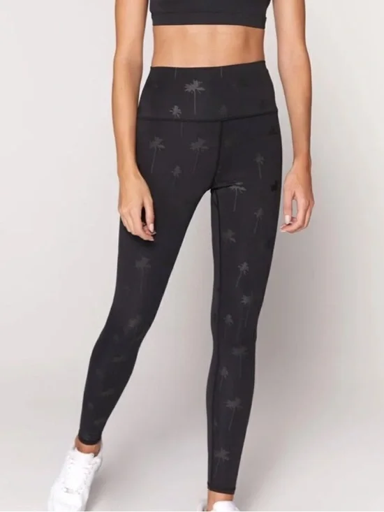 Spiritual Gangster Palm-Print Leggings Black on Black Palm Trees Med Yoga Gym - Picture 1 of 8